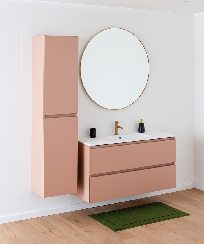 Meuble de salle de bains Dotan abricot suspendu avec lavabo simple blanc mat 120cm