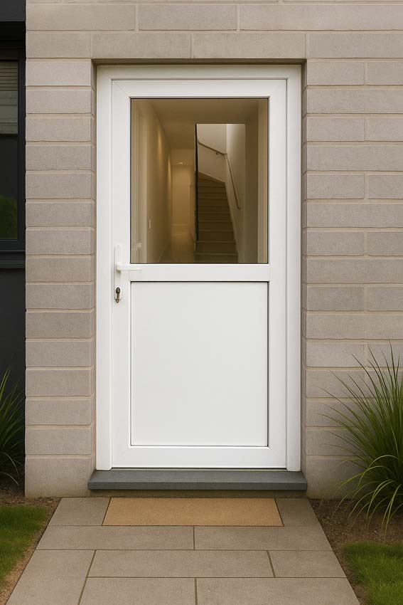 Buitendeur halfglas PVC helder glas wit 880x1900mm linkstrekkend