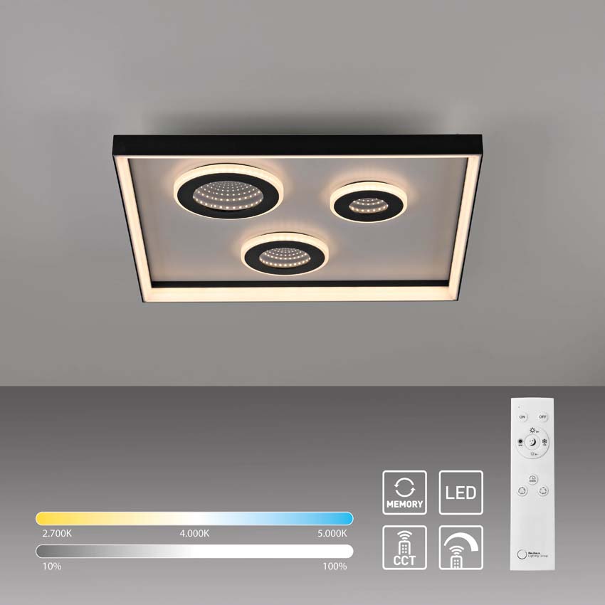 Plafonnier - noir - 45x45cm - dimmable - 32W - 2700-5000K - avec télécommande