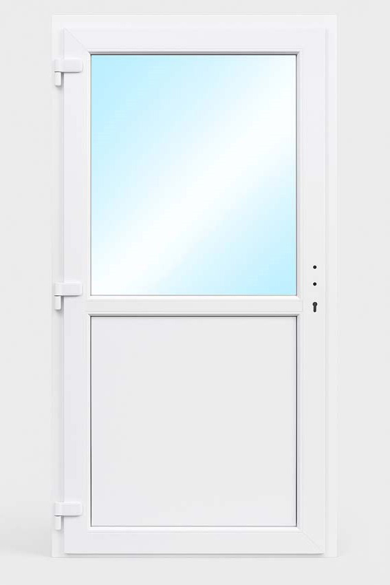 Buitendeur halfglas PVC helder glas kwartsgrijs/wit linkstrekkend op maat