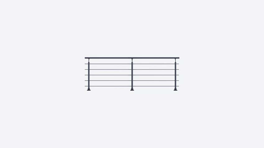 Kit borstwering Rena aluminium zwart 250cm vloerbevestiging