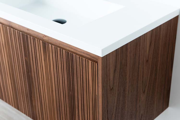 Meuble de salle de bains Warren noyer suspendu avec lavabo simple blanc mat 90cm