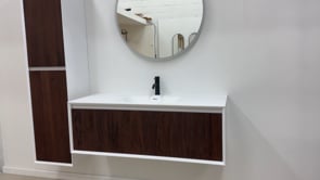 Meuble de salle de bains Falk noyer suspendu avec lavabo simple blanc mat 120cm Meuble de salle de bains Falk noyer suspendu avec lavabo simple blanc mat 120cm