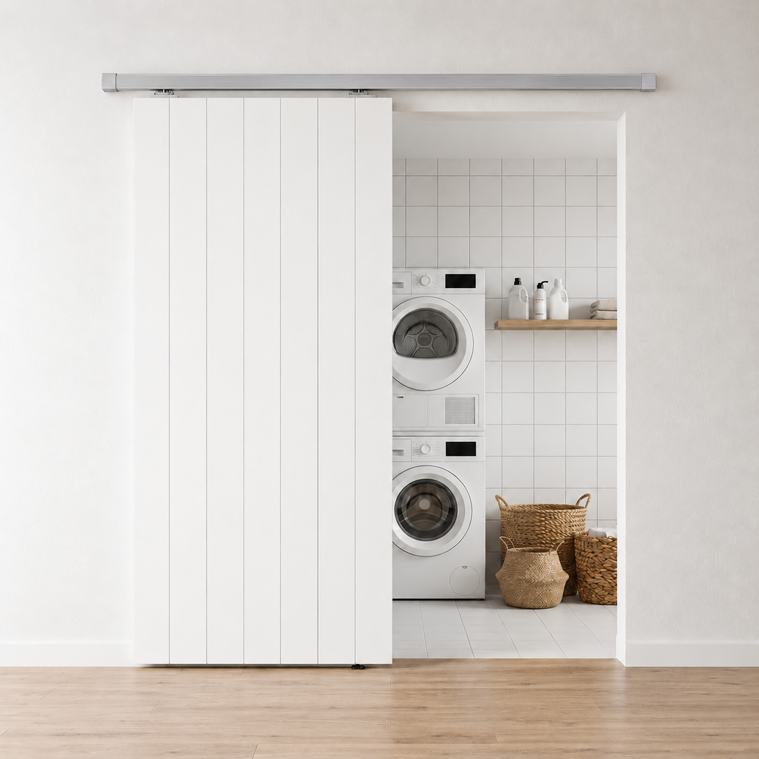 Porte coulissante simple à peindre complète Titus 93x211,5cm + rail inox