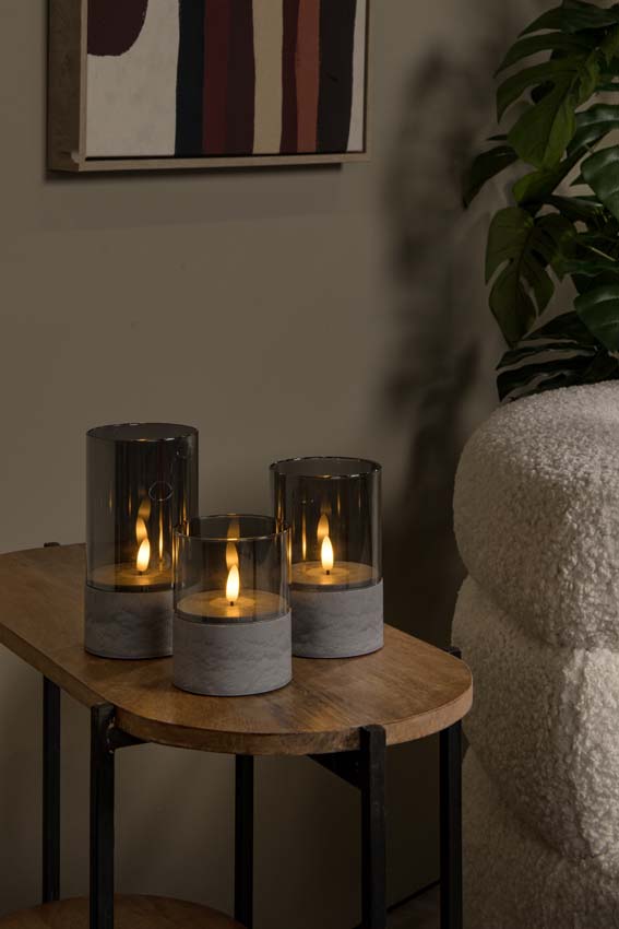 Lucide VELAS - Lampe de table - Piles - Ø 8 cm - LED - 3x0,2W 2700K - Fumé - Ensemble de 3