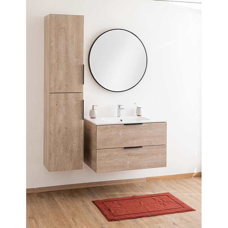 Badkamermeubel Plato eik betonlook 90 cm - glans - opleggreep zwart
