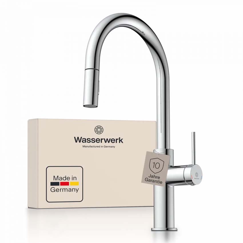 Robinet de cuisine Wasserwerk WK 13 Sphere chrome mat avec bec extractible