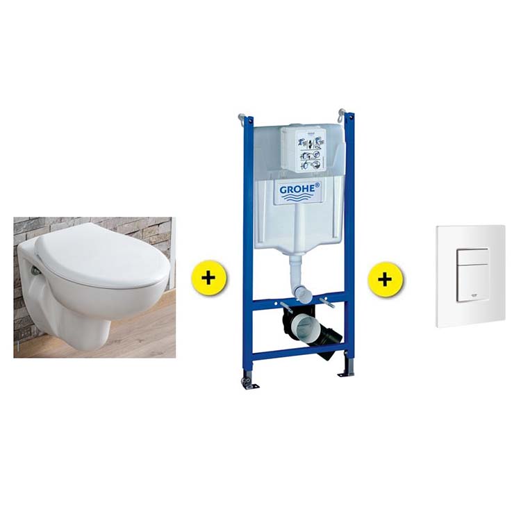 Toiletset Senne wit inclusief softclose WC-bril + inbouwreservoir Solido + drukplaat wit