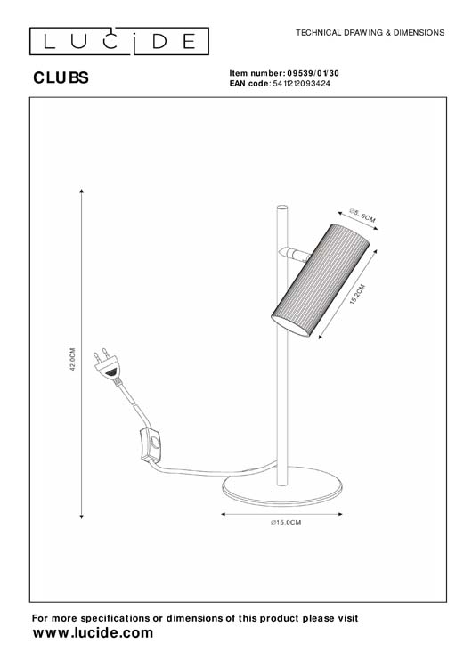 CLUBS - Lampe de table - 1xGU10 - Noir