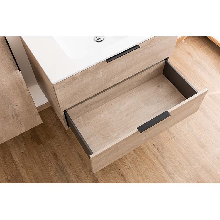 Badkamermeubel Plato eik betonlook 90 cm - glans - opleggreep zwart