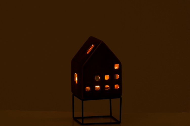 Huis modern porselein bruin H16 cm