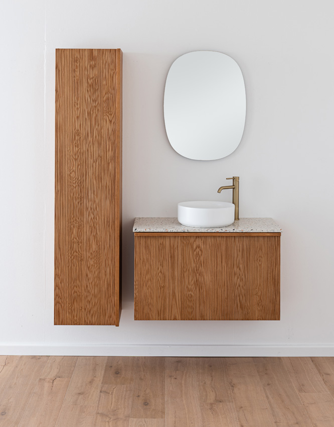 Badkamermeubel Fae eik hangend met enkel topblad terrazzo 90cm