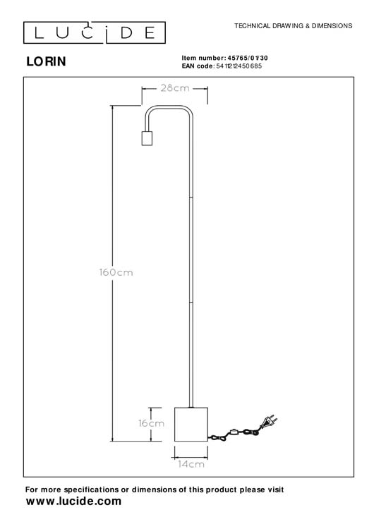 LORIN - Vloerlamp - 1xE27 - Zwart