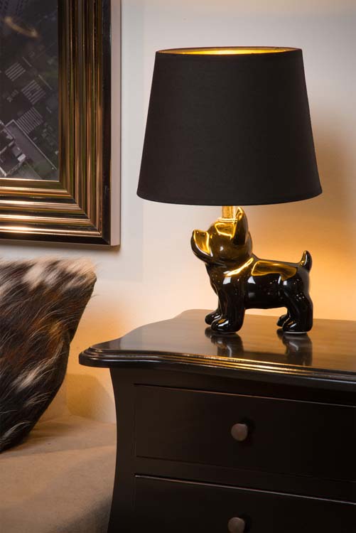 Lampe de table noir chien h31.5cm excl lampe LED possible