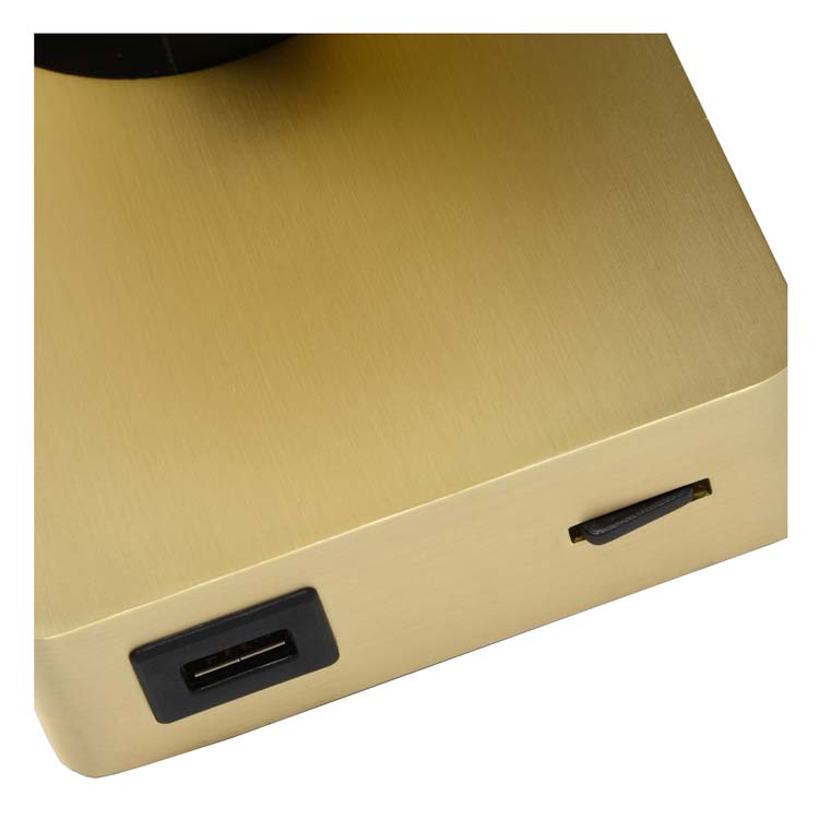 Lucide NIGEL - Wandspot - LED Dimb. - GU10 - 1x5W 3000K - Met USB oplaadpunt - Mat Goud / Messing