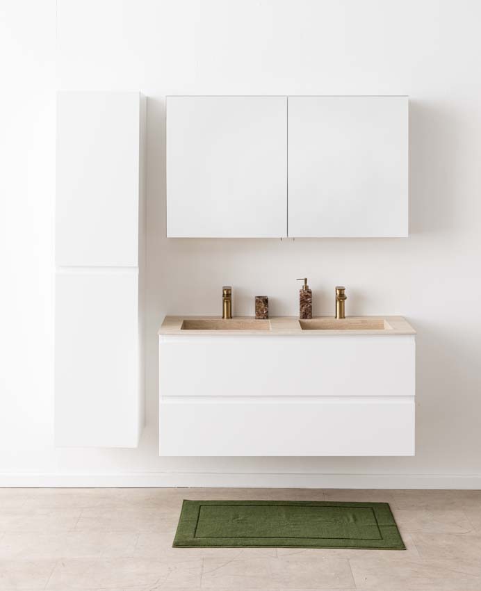Badkamermeubel Tibo wit met dubbele wastafel travertinlook 120cm