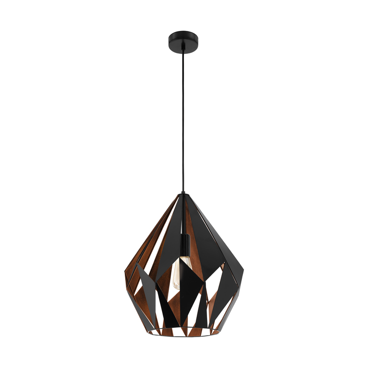 Hanglamp zwart/koper E27 excl lamp LED mogelijk