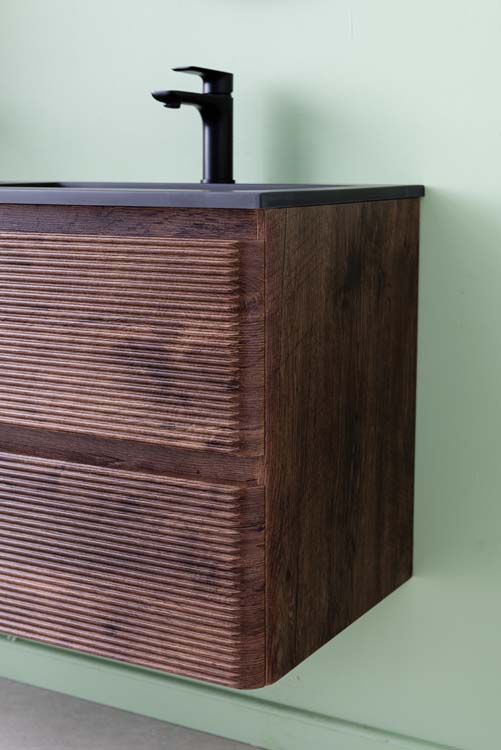 Badkamermeubel Jelte notelaar hangend met dubbele wastafel mat zwart 120cm