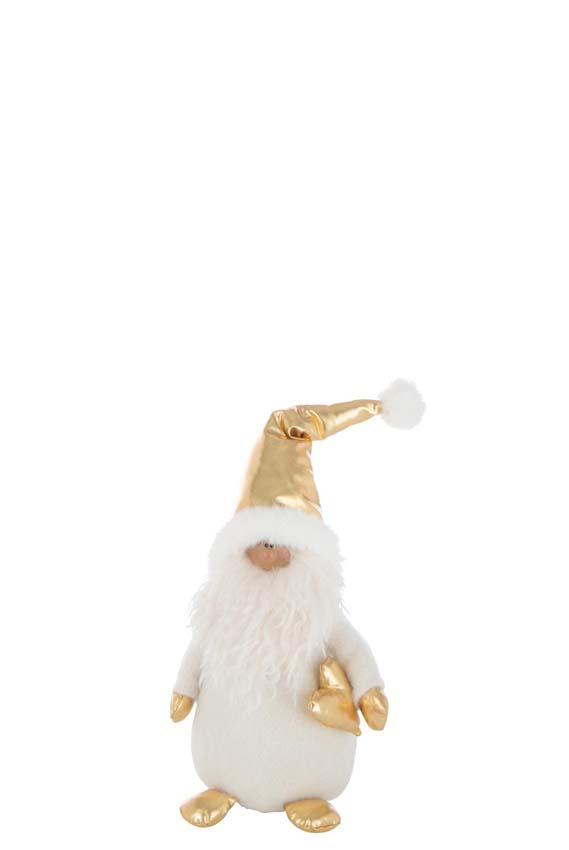 Beeld kerstman + hart wit/goud 14x13x33cm