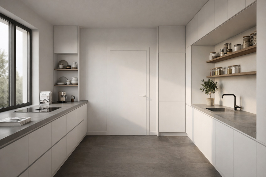 Porte intérieure complète Invisible Flat blanche 211,5x83cm tubulaire réversible + châssis 20cm