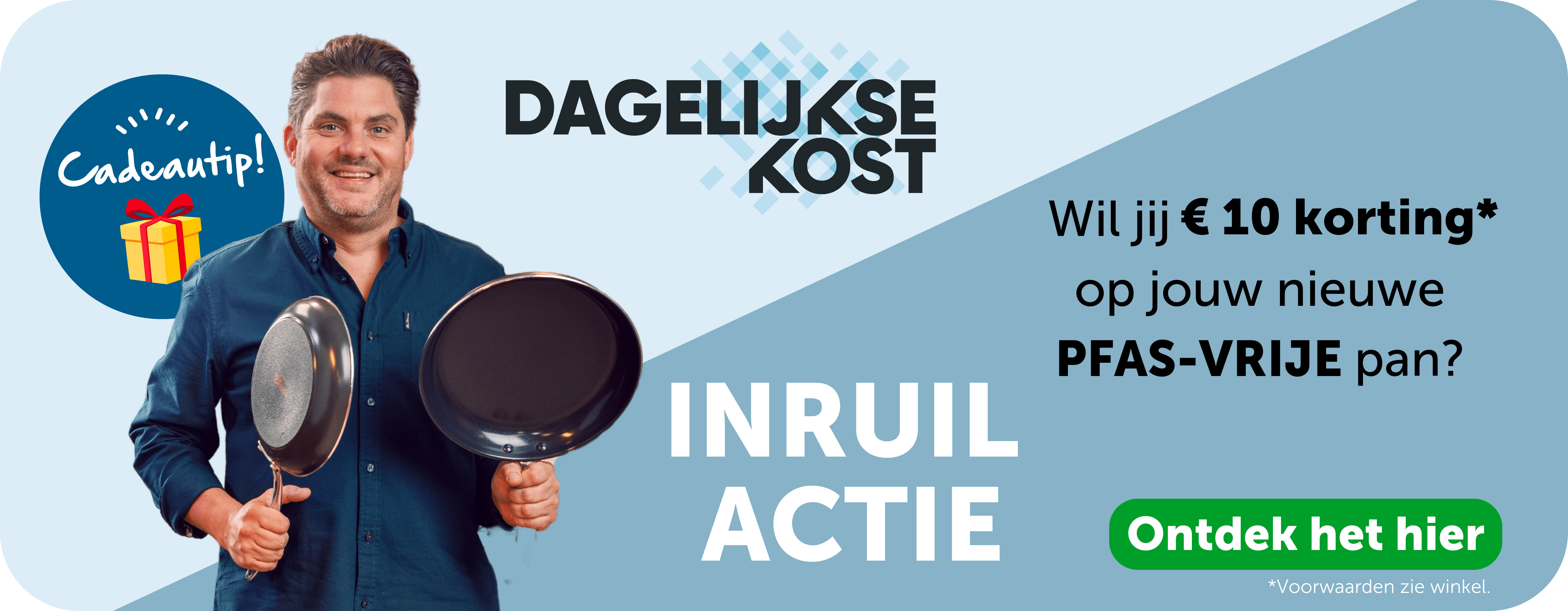 anner met promotie voor de inruilactie van Dagelijkse Kost pannen van Jeroen Meus