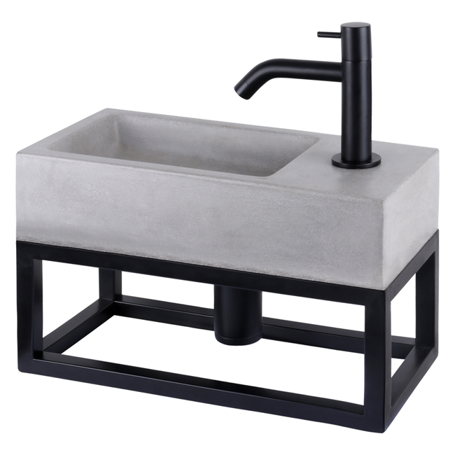 Handenwasser Silke beton lichtgrijs/zwart 9x38,5x18,5cm complete set