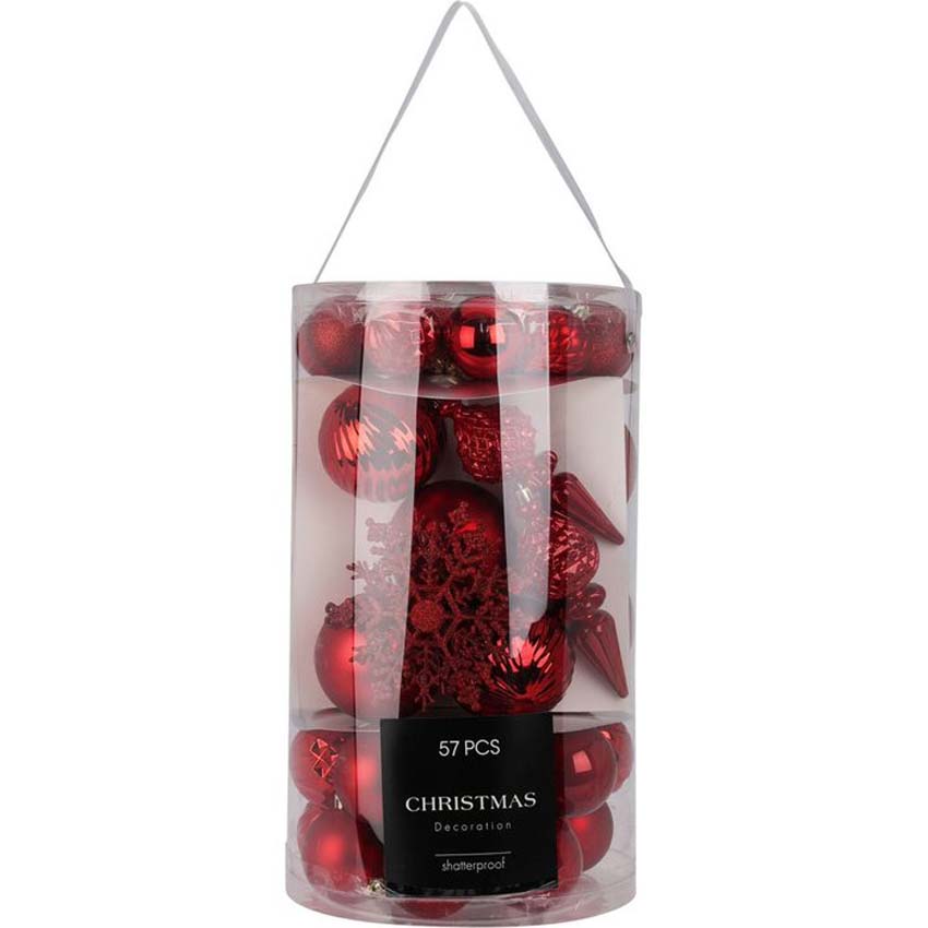 Kerstballen set Lovely rood 57 stuks