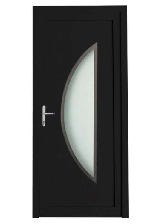 Buitendeur half maan inox rand PVC mat glas zwart/wit linkstrekkend op maat