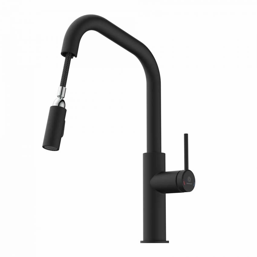 Robinet de cuisine Wasserwerk WK 13 Edge noir mat avec bec extractible