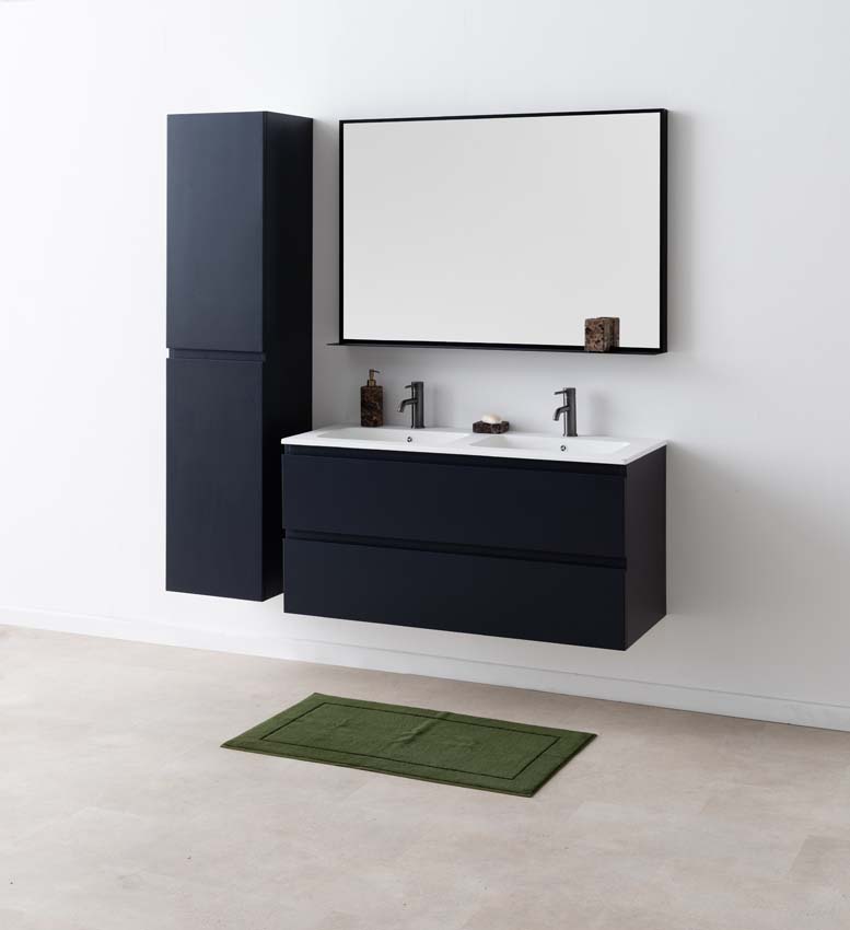 Meuble de salle de bains Tibo gris suspendu avec lavabo double blanc mat 120cm