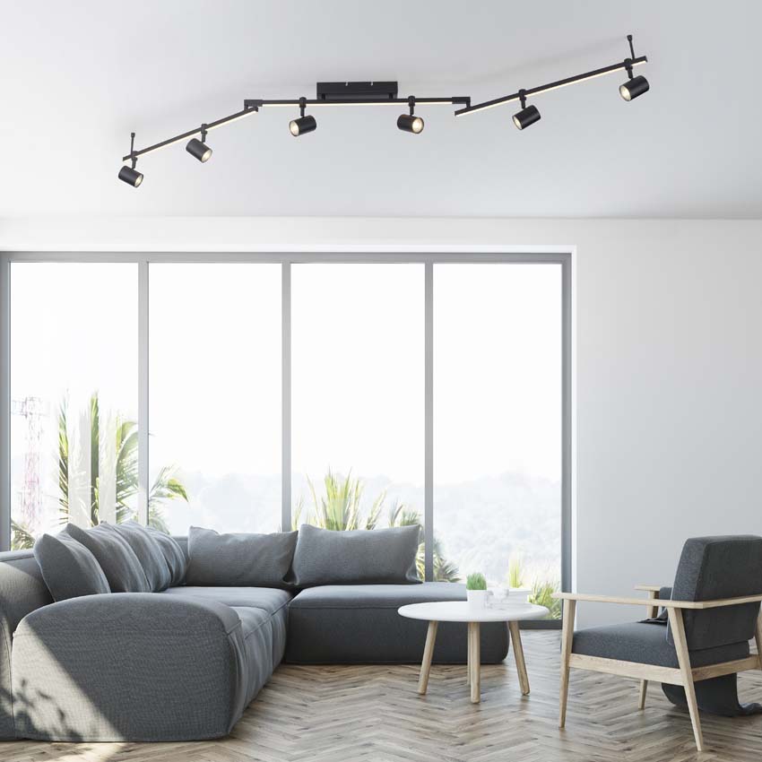 Plafonnière - Zwart - 188x21x120cm - GU10 - 6x4,5W - 3000K