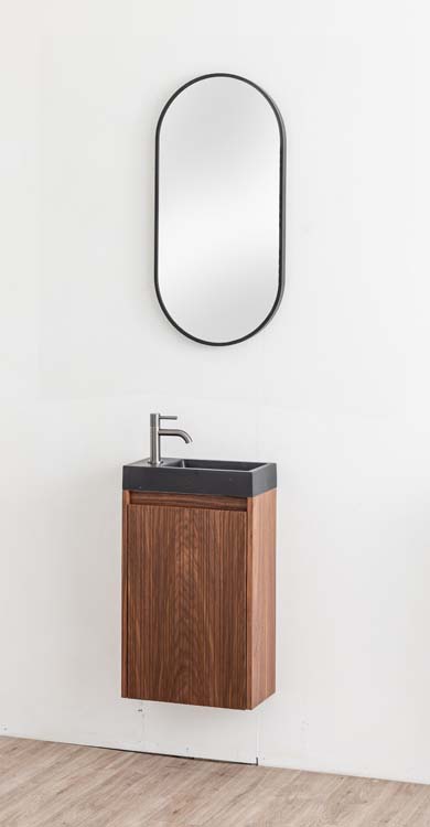 Toiletmeubel Warren walnoot lavabo mat zwart 60x40x22cm