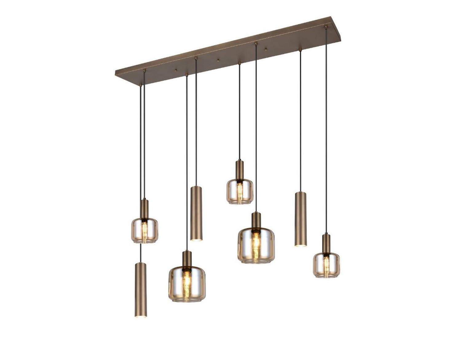 Hanglamp - platina/amber - 118x34x150cm - dimbaar - 2xE27 max. 10W + 3xE14 max. 10W + 3xGU10 max. 25W