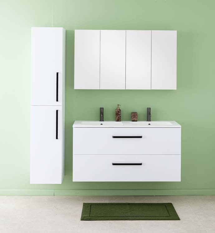 Meuble de salle de bains Bison blanc mat suspendu avec lavabo double blanc brillant 120cm