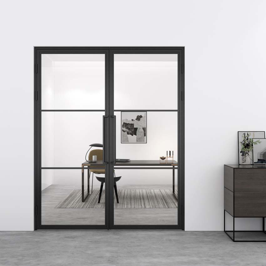 Porte intérieure double en acier Tara noir 2x3V poussant à gauche sur mesure