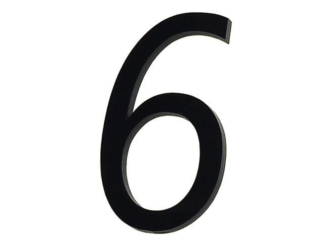 Numéro de maison 6 en PVC noir 9cm avec bande adhésive
