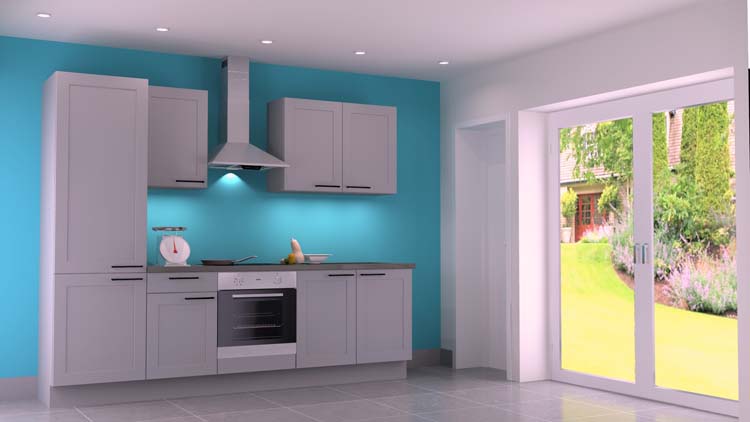 Cuisine Premium 3A grise 270cm - pré-montée - sans appareils