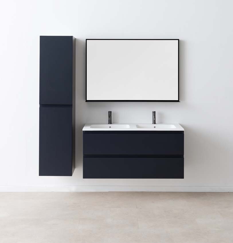 Meuble de salle de bain Tibo gris 1200 mm lavabo double blanc mat