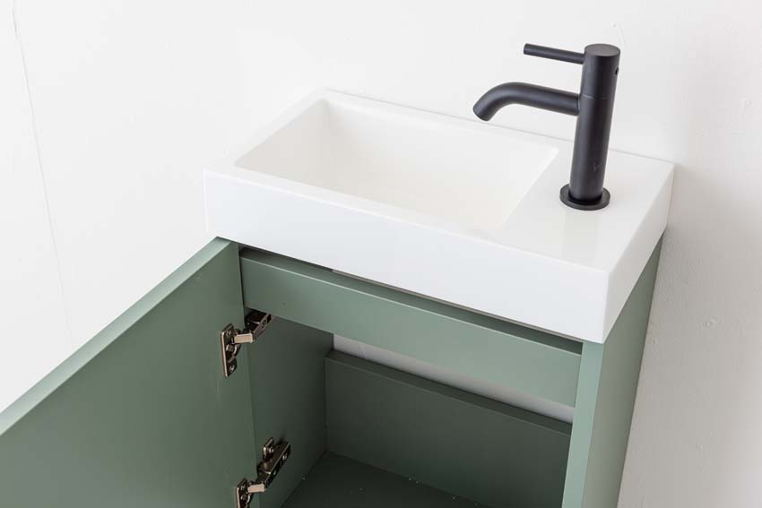 Meuble de toilette Dotan eucalyptus lavabo blanc brillant 45x40x20cm