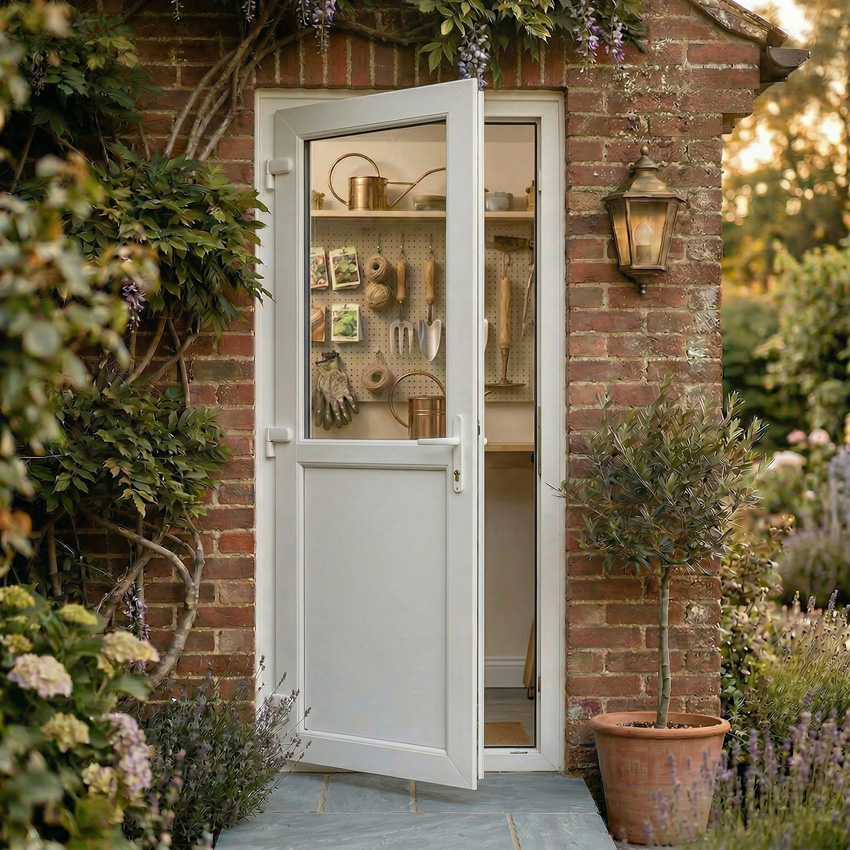 Buitendeur halfglas PVC helder glas wit linkstrekkend naar buiten opendraaiend op maat