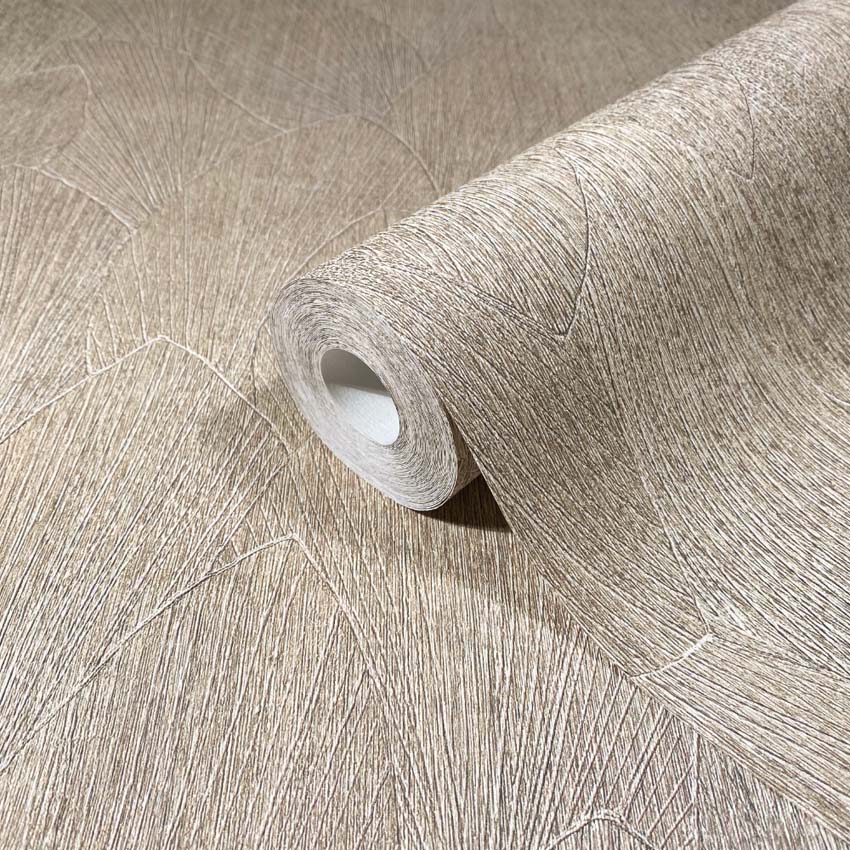 Vinyl op vliesbehang bladeren beige 0,53x10m