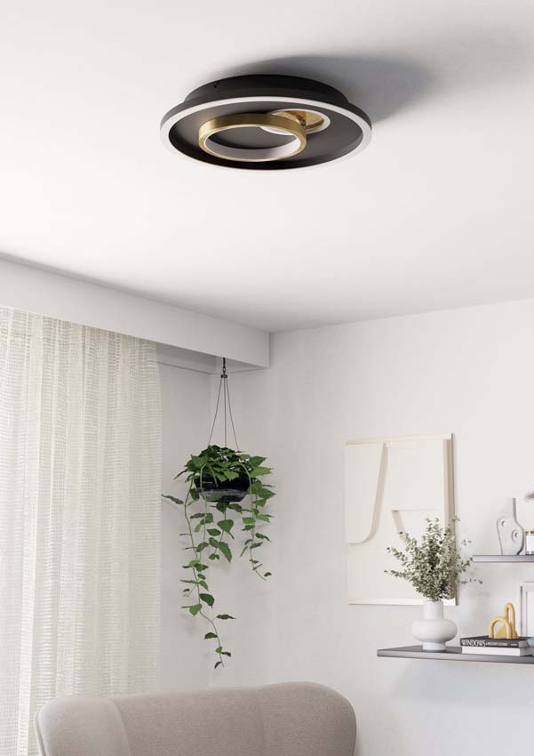 Plafonnier - Noir/or - Ø38cm - Dimmable - LED - 1x24W - 4000K