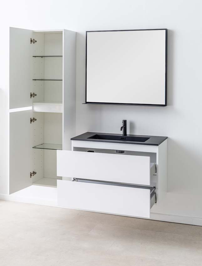 Badkamermeubel Tibo wit 900 mm wastafel zwart mat
