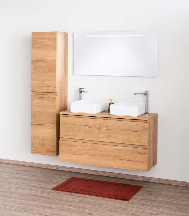 Meuble de salle de bain Daria chêne brun doré 1200 mm tablette en saillie melamine