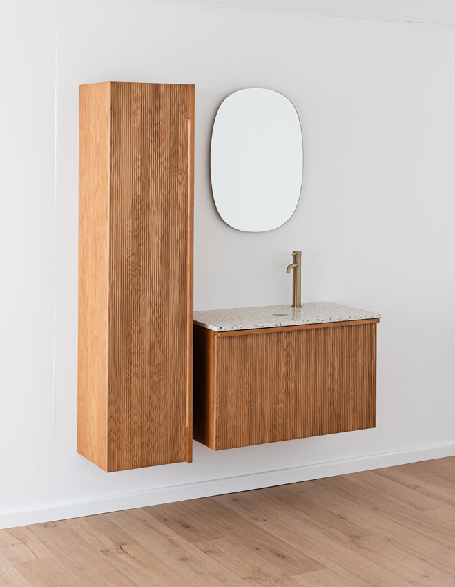 Badkamermeubel Fae eik hangend met enkel topblad terrazzo 90cm