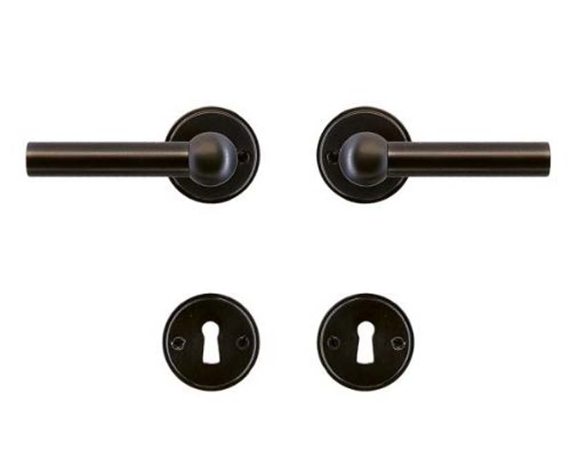 Deurkruk pro Petana L+L carbon black rond complete set met rozetten en sleutelplaat