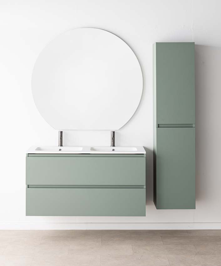 Meuble de salle de bain Dotan eucalyptus vert avec double lavabo blanc mat 120cm