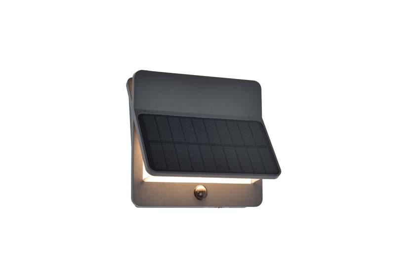 Applique murale d'extérieur Leo Solar - gris - dimmable - 8.6W - 3000K - IP54 - avec détecteur de mouvement