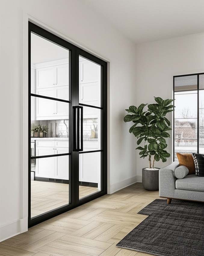 Porte intérieure pivotante en acier double Tirza 2x3W sur mesure