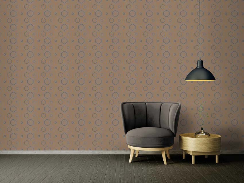 Vinyle sur papier peint intissé fleur ocre/bleu/brun 0,53x10m